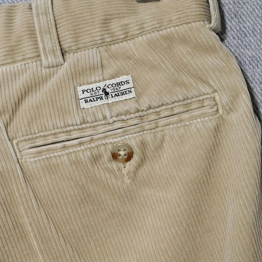 Polo Ralph Lauren Corduroy Shorts Mens 31 Pleated Tan Vintage Preppy Flaws